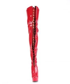 Pleaser DELIGHT 3027 Red / Black Vegan Thigh High Boots