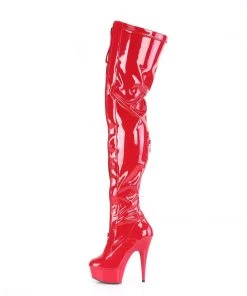 Pleaser DELIGHT 3027 Red / Black Vegan Thigh High Boots