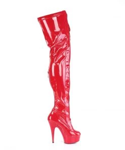 Pleaser DELIGHT 3027 Red / Black Vegan Thigh High Boots