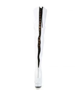 Pleaser DELIGHT 3027 White / Black Vegan Thigh High Boots