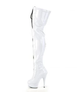 Pleaser DELIGHT 3027 White / Black Vegan Thigh High Boots