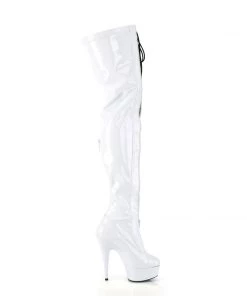 Pleaser DELIGHT 3027 White / Black Vegan Thigh High Boots
