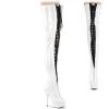 Pleaser DELIGHT 3027 White / Black Vegan Thigh High Boots