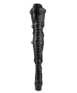 Pleaser Direct Larger Size Shoes Delight 3028 Black Buckle Thigh Boots