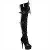 Pleaser Direct Delight 3028 Black Patent Buckle Thigh Boots