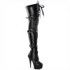 Pleaser Direct Larger Size Shoes Delight 3028 Black Buckle Thigh Boots