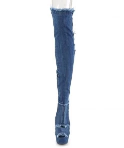 Pleaser Direct Platform Shoes Delight 3030 Denim Cutout Thigh Boots