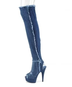 Pleaser Direct Platform Shoes Delight 3030 Denim Cutout Thigh Boots