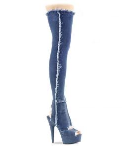 Pleaser Direct Platform Shoes Delight 3030 Denim Cutout Thigh Boots