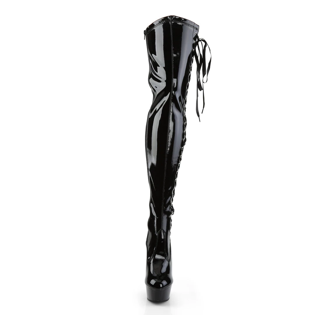 Pleaser Direct Delight 3050 Black Patent Thigh High Boots 2 Pleaser Direct Delight 3050 Black Patent Thigh High Boots