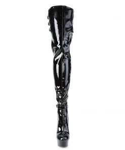 Pleaser Direct Platform Shoes Delight 3055 Black Patent Faux Leather Thigh High Boots