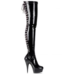 Pleaser Direct Delight 3063 Thigh High Boots Black Patent