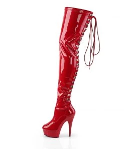Pleaser Direct Larger Size Shoes Delight 3063 Thigh High Boots Red Patent