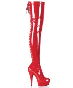 Pleaser Direct Larger Size Shoes Delight 3063 Thigh High Boots Red Patent