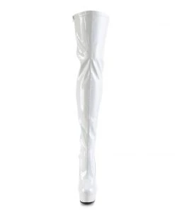 Pleaser Direct Delight 3063 Thigh High Boots White Patent Larger Size Shoes