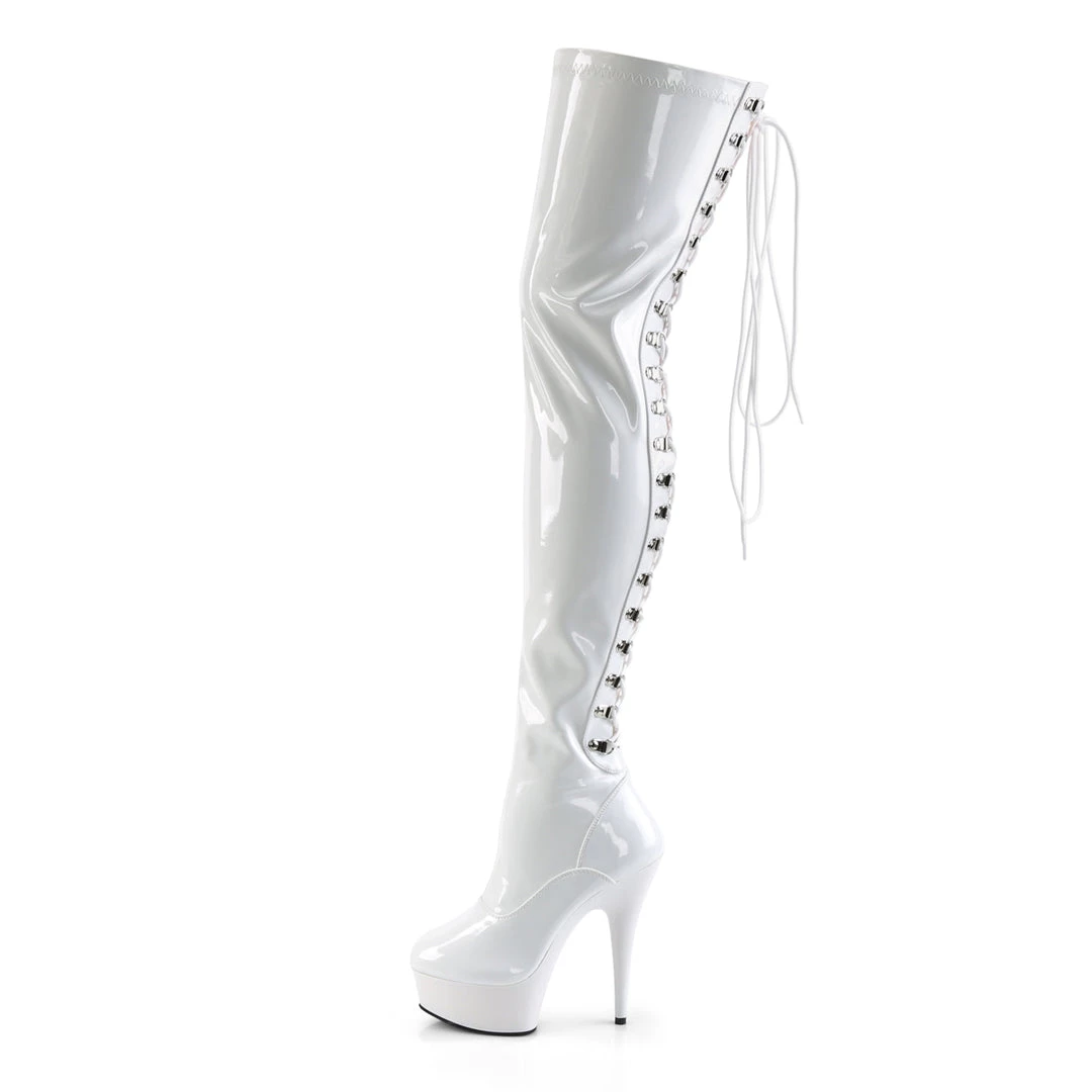 Pleaser Direct Delight 3063 Thigh High Boots White Patent Larger Size Shoes 3 Pleaser Direct Delight 3063 Thigh High Boots White Patent Larger Size Shoes