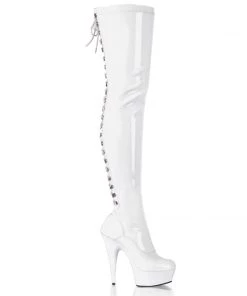 Pleaser Direct Delight 3063 Thigh High Boots White Patent Larger Size Shoes