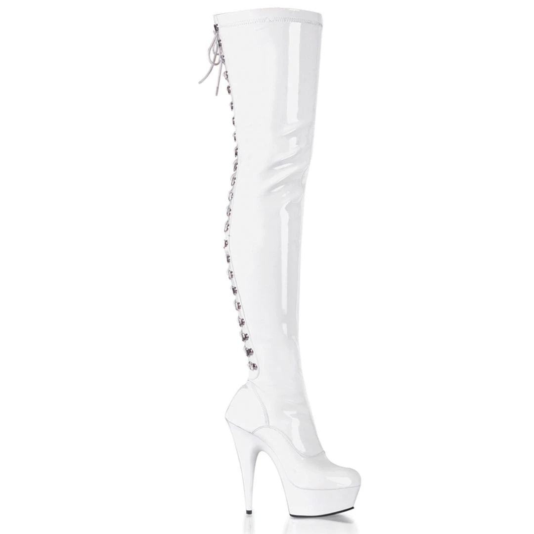Pleaser Direct Delight 3063 Thigh High Boots White Patent Larger Size Shoes 1 Pleaser Direct Delight 3063 Thigh High Boots White Patent Larger Size Shoes