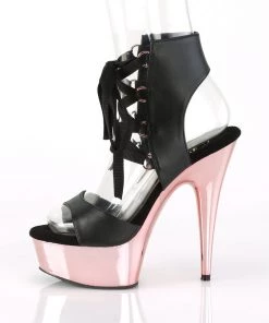 Pleaser Direct Delight 600-14 Black & Rose Gold Chrome Lace Up Platforms Larger Size Shoes