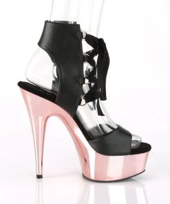 Pleaser Direct Delight 600-14 Black & Rose Gold Chrome Lace Up Platforms Larger Size Shoes