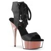 Pleaser Direct Delight 600-14 Black & Rose Gold Chrome Lace Up Platforms Larger Size Shoes