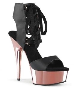 Pleaser Direct Delight 600-14 Black & Rose Gold Chrome Lace Up Platforms Larger Size Shoes