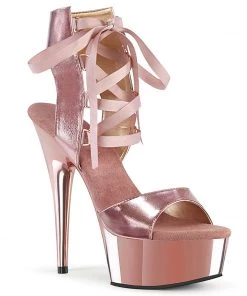 Pleaser Direct Larger Size Shoes Delight 600-14 Rose Gold Chrome Lace Up Platforms