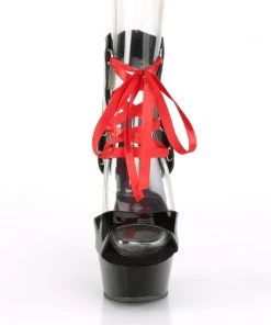 Pleaser Direct Larger Size Shoes Delight 600-14FH Black & Red Corset Lace Up Platforms