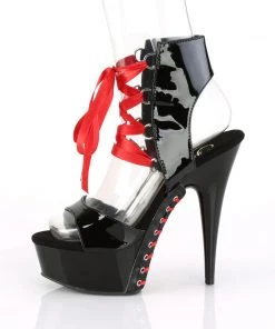 Pleaser Direct Larger Size Shoes Delight 600-14FH Black & Red Corset Lace Up Platforms