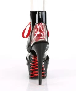Pleaser Direct Larger Size Shoes Delight 600-14FH Black & Red Corset Lace Up Platforms