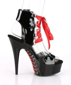 Pleaser Direct Larger Size Shoes Delight 600-14FH Black & Red Corset Lace Up Platforms