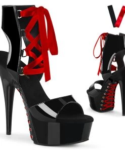 Pleaser Direct Larger Size Shoes Delight 600-14FH Black & Red Corset Lace Up Platforms