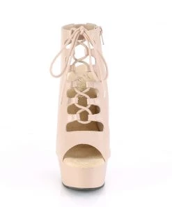 Pleaser Direct Larger Size Shoes Delight 600-20 Nude Lace Up Ankle Boots
