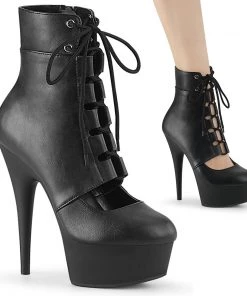 Pleaser Direct Delight 600-21 Black Matte Lace Up Ankle Boots Larger Size Shoes