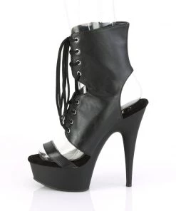 Pleaser Direct Delight 600-37 Black Lace Up Peep Toe Ankle Boots