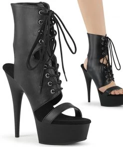 Pleaser Direct Delight 600-37 Black Lace Up Peep Toe Ankle Boots