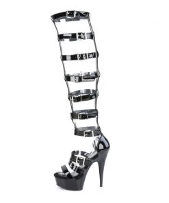 Pleaser Direct Platform Shoes Delight 600-46 Black And Red Lace Up Peep Toe Ankle Boots