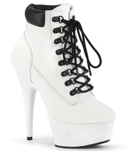 Pleaser Direct Larger Size Shoes Delight 600TL-02 White Ankle Boots