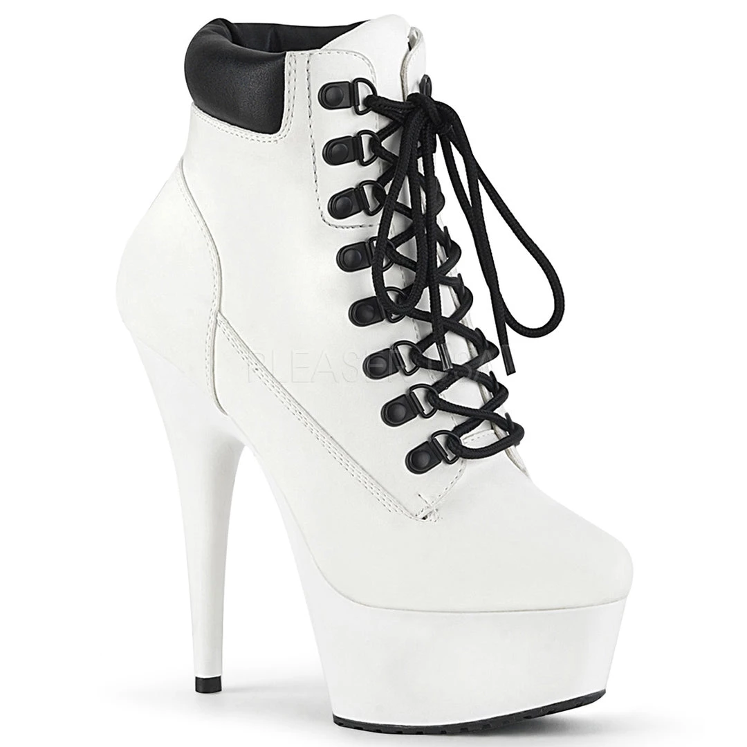 Pleaser Direct Larger Size Shoes Delight 600TL-02 White Ankle Boots 1 Pleaser Direct Larger Size Shoes Delight 600TL-02 White Ankle Boots