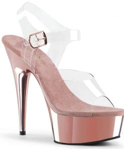 Pleaser Direct Delight 608 Rose Gold Chrome Platforms
