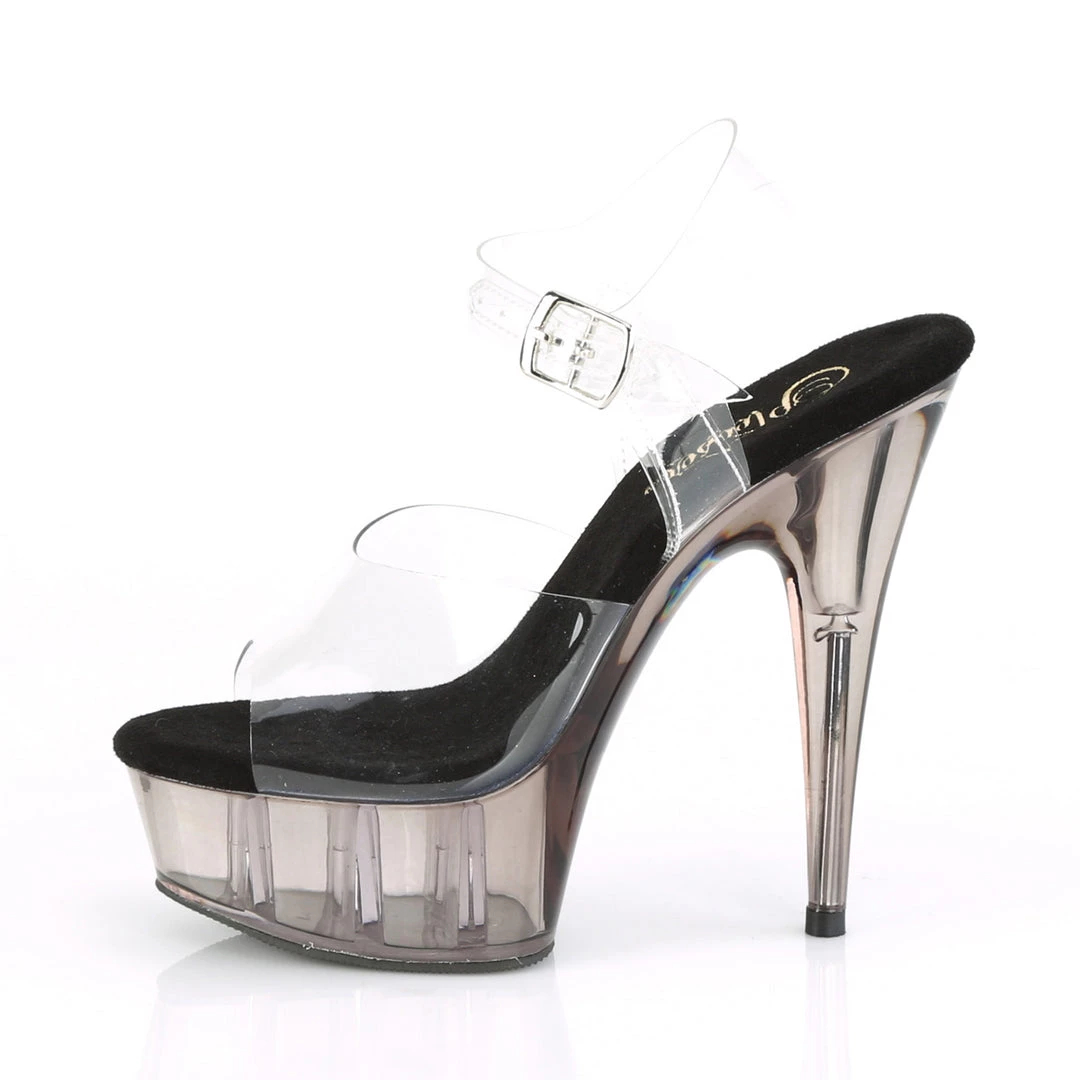Pleaser Direct Delight 608T Clear And Smoke Grey Platform High Heels 3 Pleaser Direct Delight 608T Clear And Smoke Grey Platform High Heels