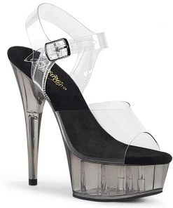 Pleaser Direct Delight 608T Clear And Smoke Grey Platform High Heels