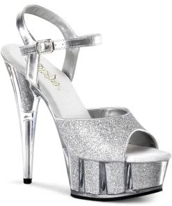 Pleaser Direct Delight 609-5G Silver Glitter Platform Heels