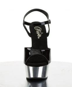 Pleaser Direct Larger Size Shoes Delight 609 Black & Silver Chrome Platforms
