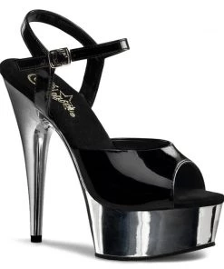 Pleaser Direct Larger Size Shoes Delight 609 Black & Silver Chrome Platforms