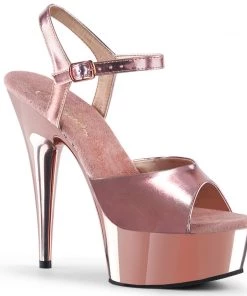 Pleaser Direct Larger Size Shoes Delight 609 Rose Gold Chrome Platforms
