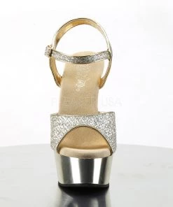 Pleaser Direct Larger Size Shoes Delight 609G Gold Glitter Platforms