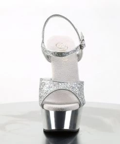 Pleaser Direct Larger Size Shoes Delight 609G Silver Glitter Platforms
