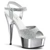 Pleaser Direct Larger Size Shoes Delight 609G Silver Glitter Platforms