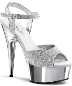 Pleaser Direct Larger Size Shoes Delight 609G Silver Glitter Platforms